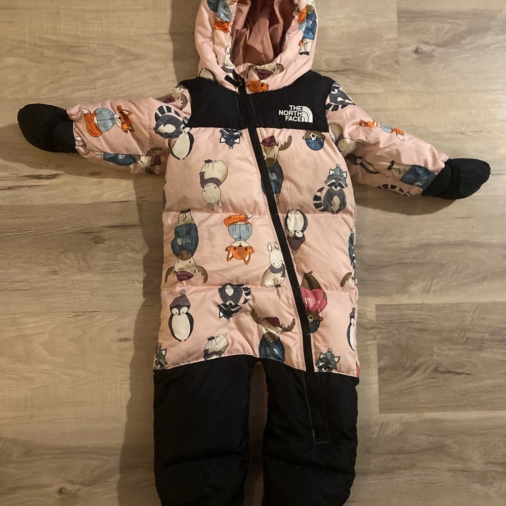 The North Face Nuptse Pink and Black Animal Print Snowsuit